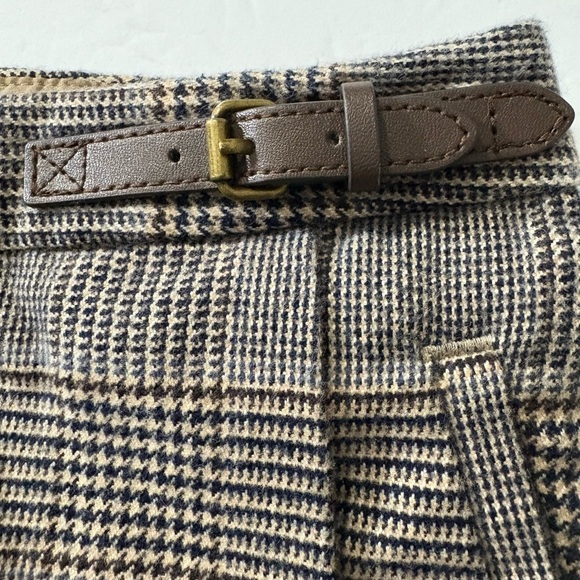 L.L. Bean Cotton Brown Plaid A-Line Mini Skirt with Pockets, Side Buckle Detail - Picture 4 of 13